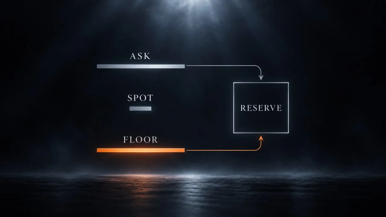 Diagram: the ask above spot and the floor below it both feed the reserve